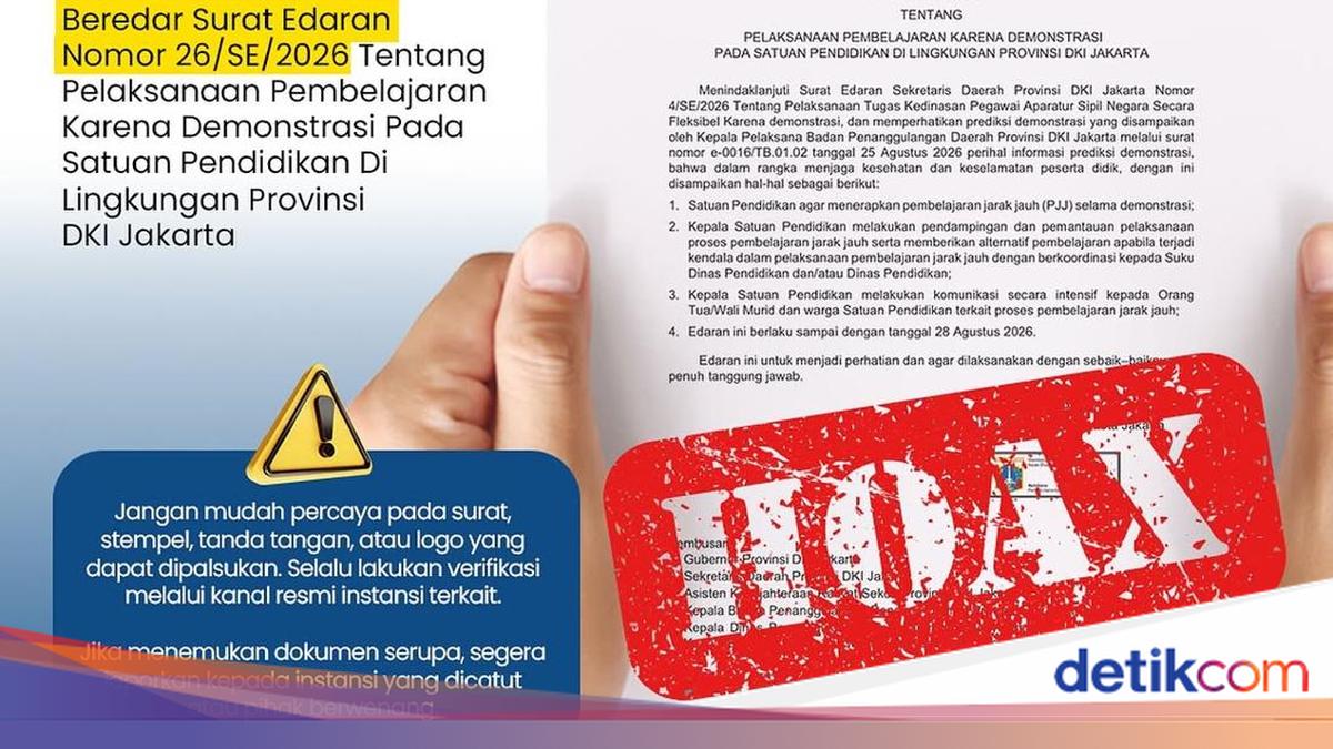 ---
Dinas Pendidikan DKI Jakarta Tegaskan Edaran PJJ Terkait Demonstrasi adalah Hoax

---